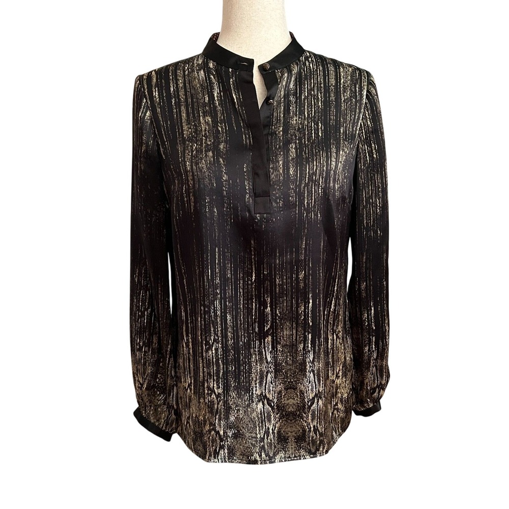 Robert Graham 100% Silk Blouse Snakeskin Tunice Long Sleeve Eclectic Size XS